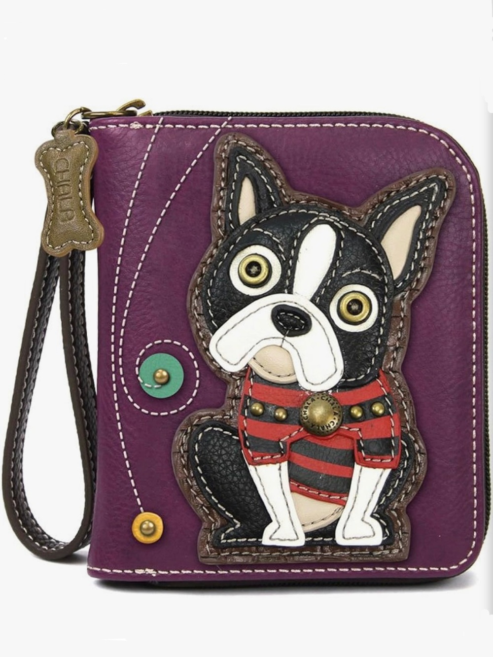 Chala Boston Terrier Appliqué Wallet Wristlet NWOT